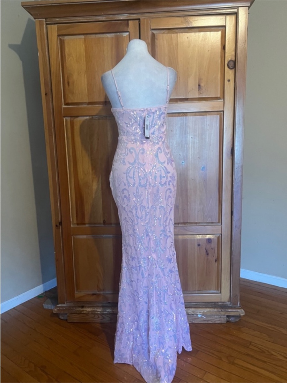 New Lulus Elegant Pink & Blue Sequin Strapless Mermaid Evening Gown Sz US XL - Picture 5 of 9